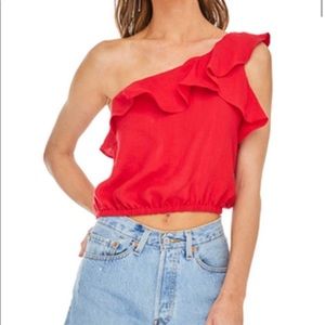 ASTR red ruffle one shoulder top